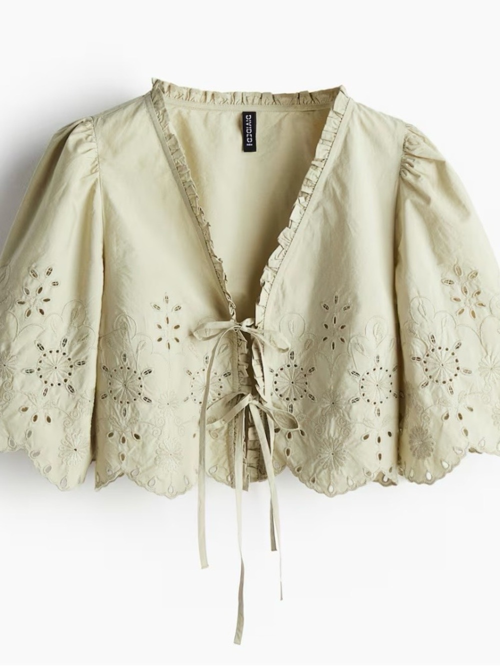 H&M Sage Green Eyelet Tie-Front Crop Blouse - Picture 3 of 7